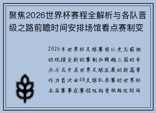 聚焦2026世界杯赛程全解析与各队晋级之路前瞻时间安排场馆看点赛制变化